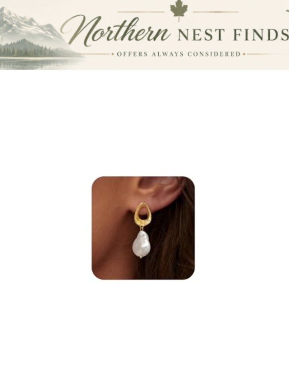 14k Gold Plated Pearl Dangle Drop Hoop Earrings Hypoallergenic